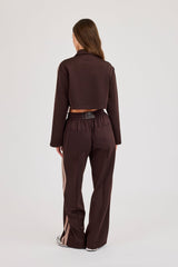 Mocha Taping Cropped Harrington Jacket & Wide Leg Track Pant - Mocha