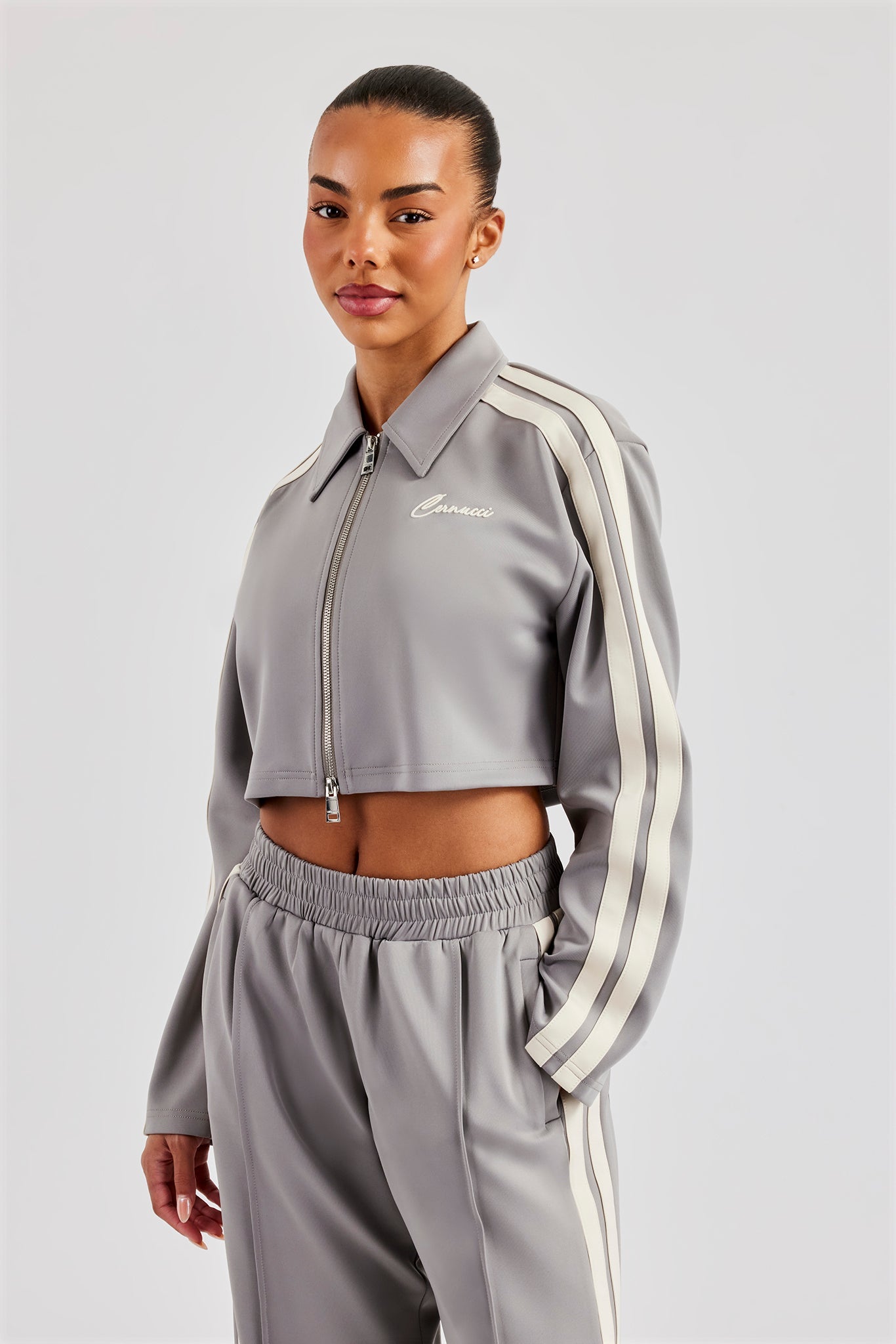 Taping Cropped Harrington Jacket - Grey | Womens Outerwear | Shop