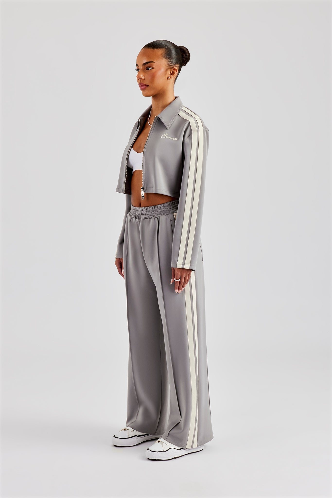 Cropped Harrington Taping Tracksuit - Grey | Womens Sets | Shop