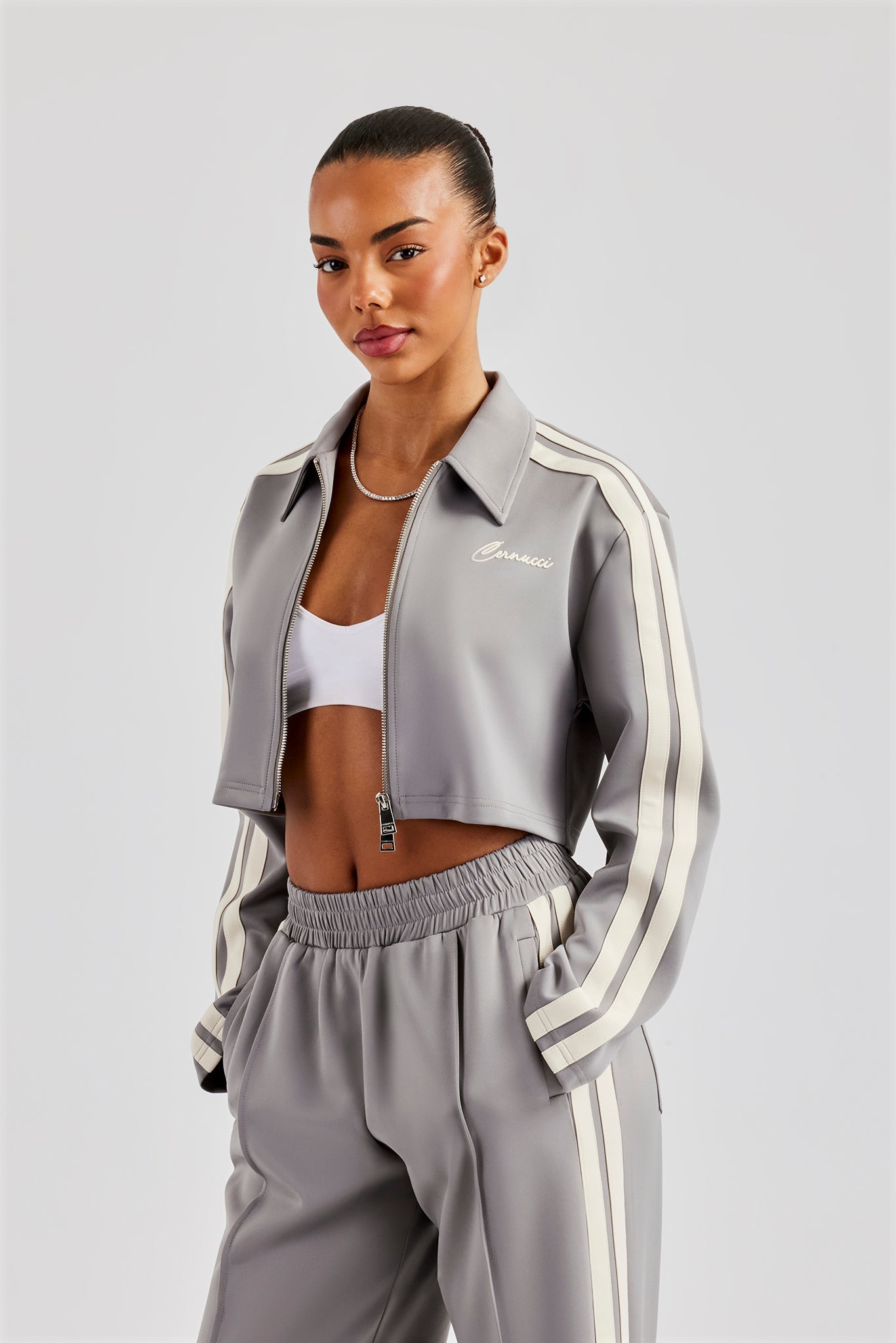 Taping Cropped Harrington Jacket - Grey | Womens Outerwear | Shop
