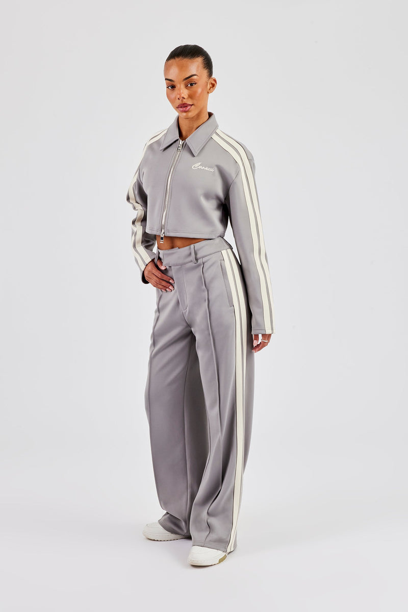 Cropped Harrington Taping Jacket & Tailored Trouser - Grey