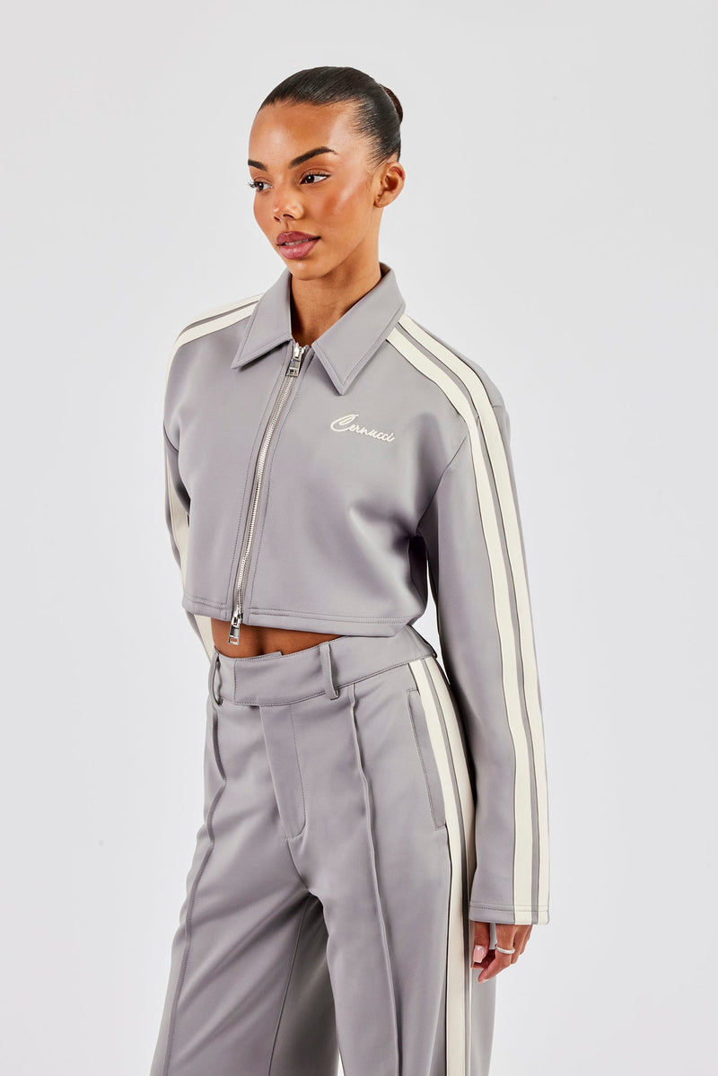 Cropped Harrington Taping Jacket & Tailored Trouser - Grey