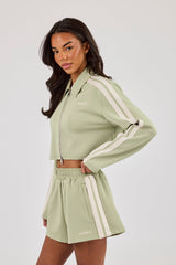 Taping Cropped Harrington Jacket - Sage Green