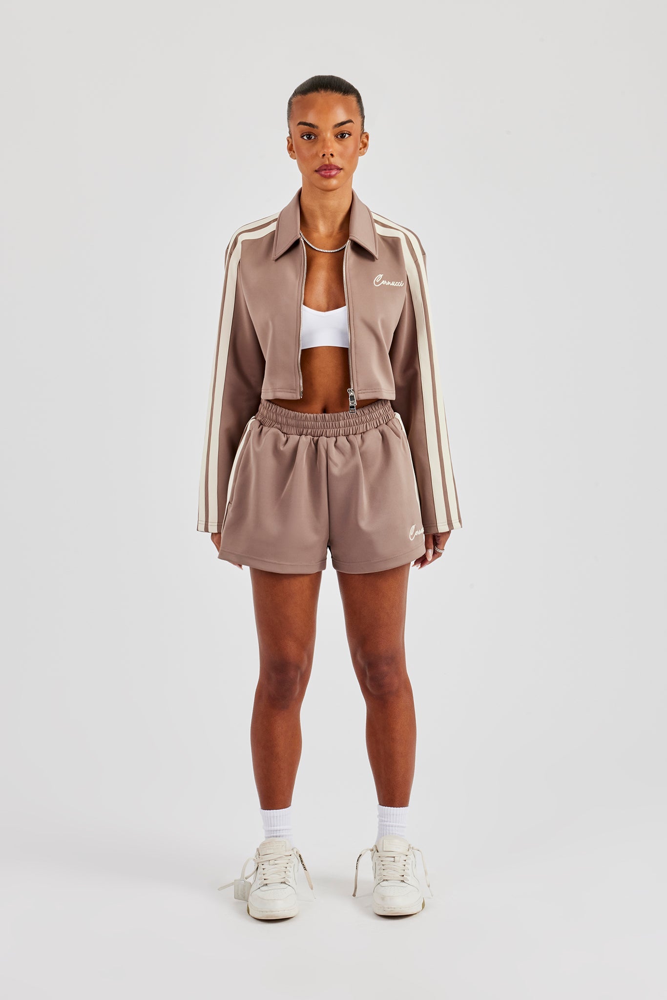 Taping Cropped Harrington Jacket & Short - Taupe