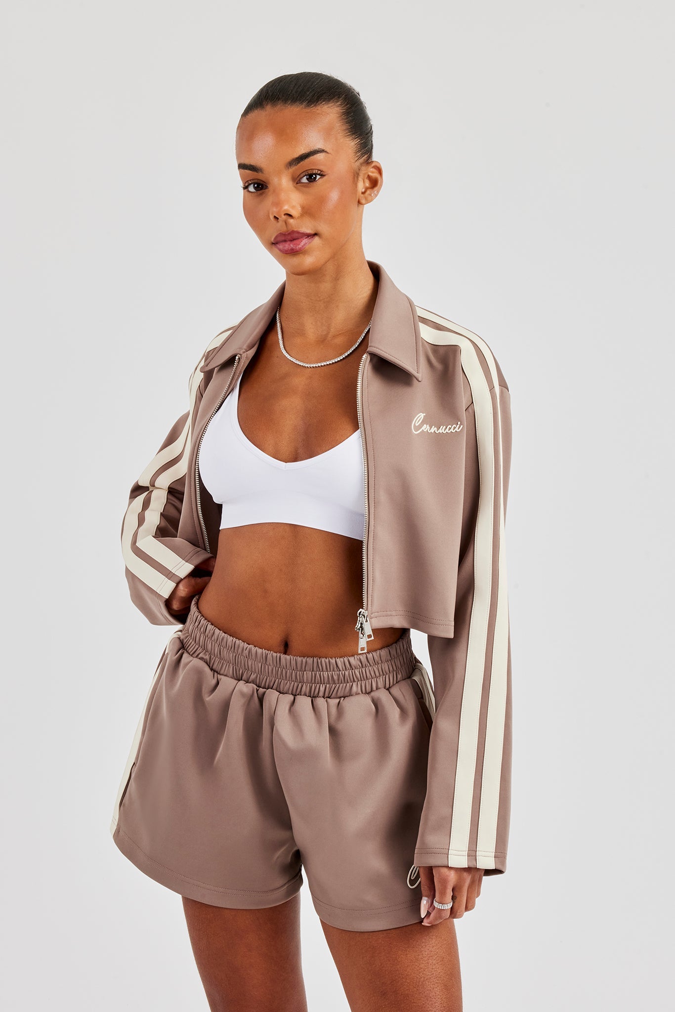 Taping Cropped Harrington Jacket - Taupe