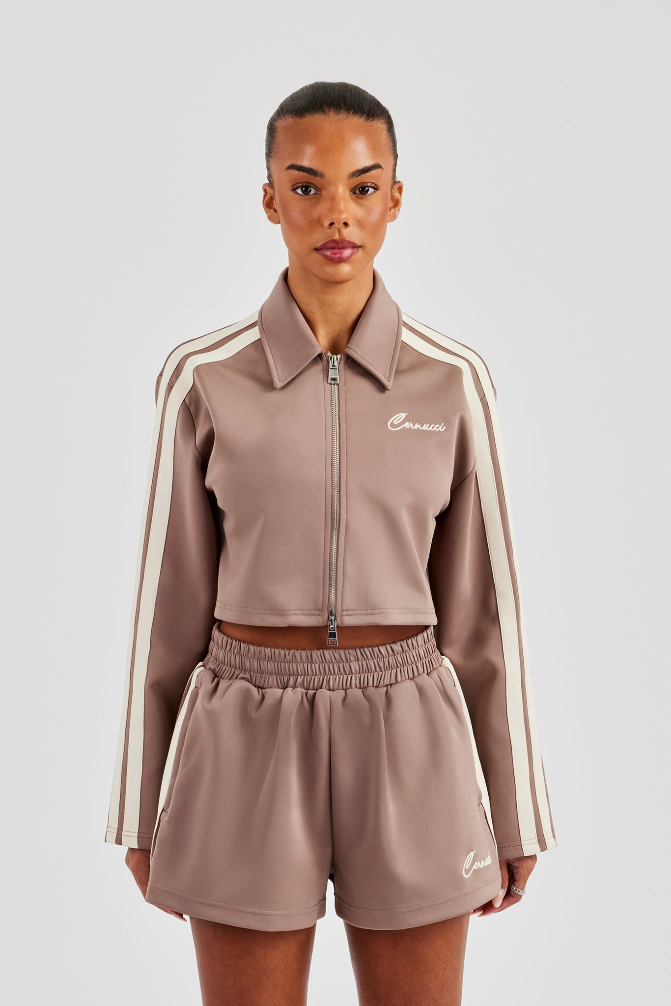 Taping Cropped Harrington Jacket - Taupe