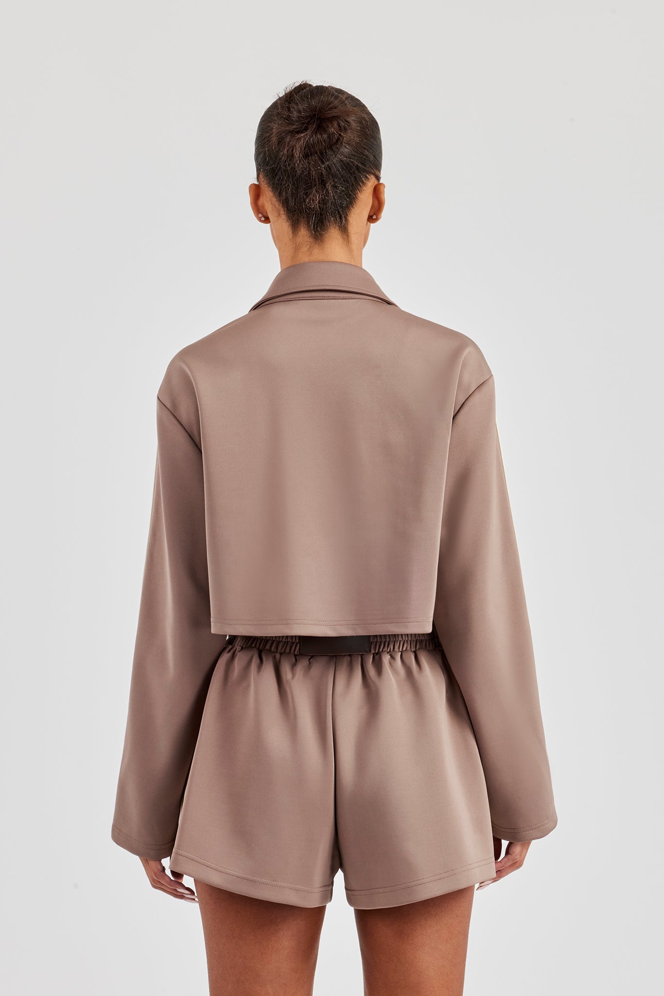 Taping Cropped Harrington Jacket - Taupe