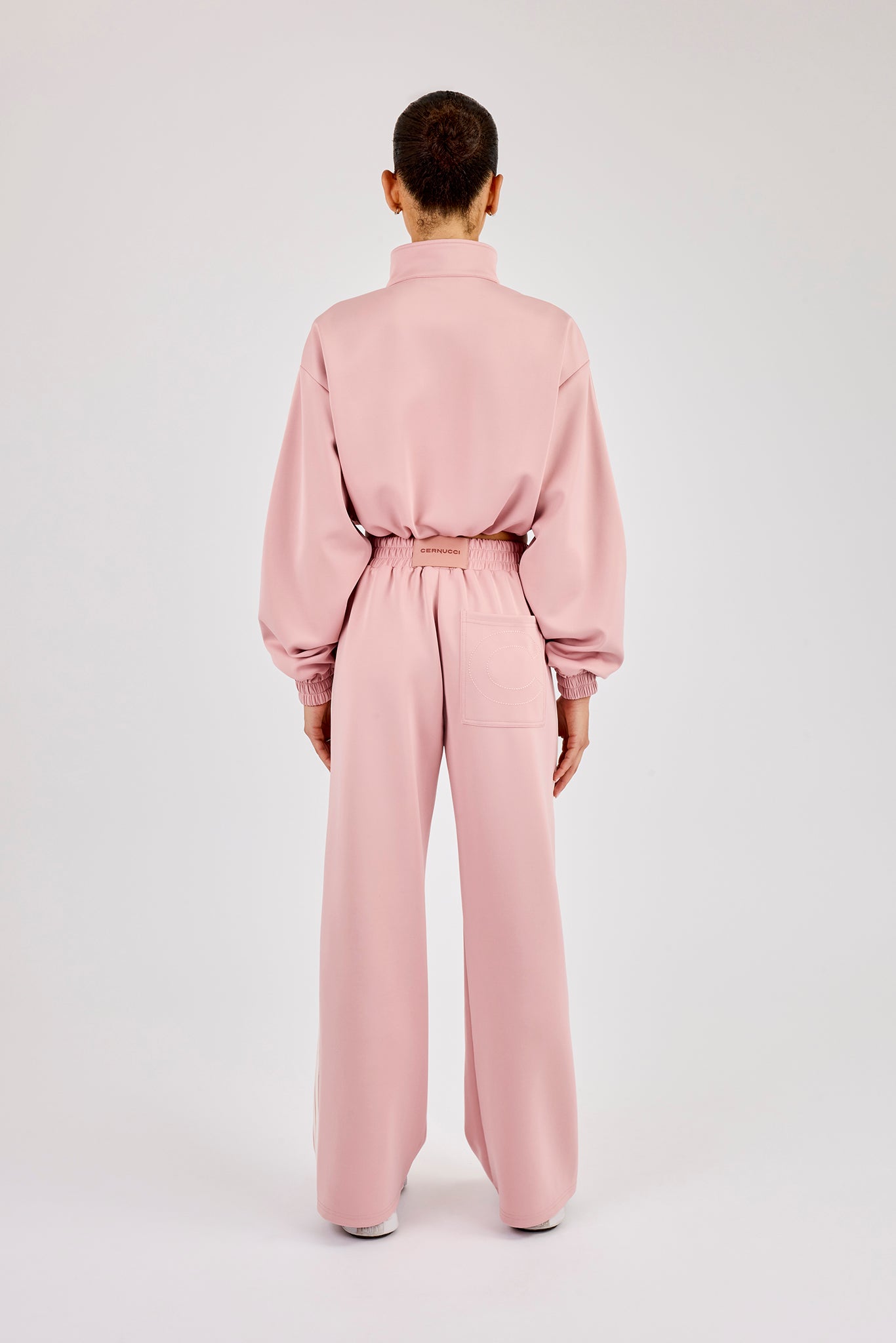 Taping Cropped Funnel Neck Jacket & Wide Leg Track Pant – Dusty Pink