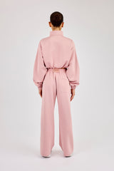 Taping Cropped Funnel Neck Jacket & Wide Leg Track Pant – Dusty Pink