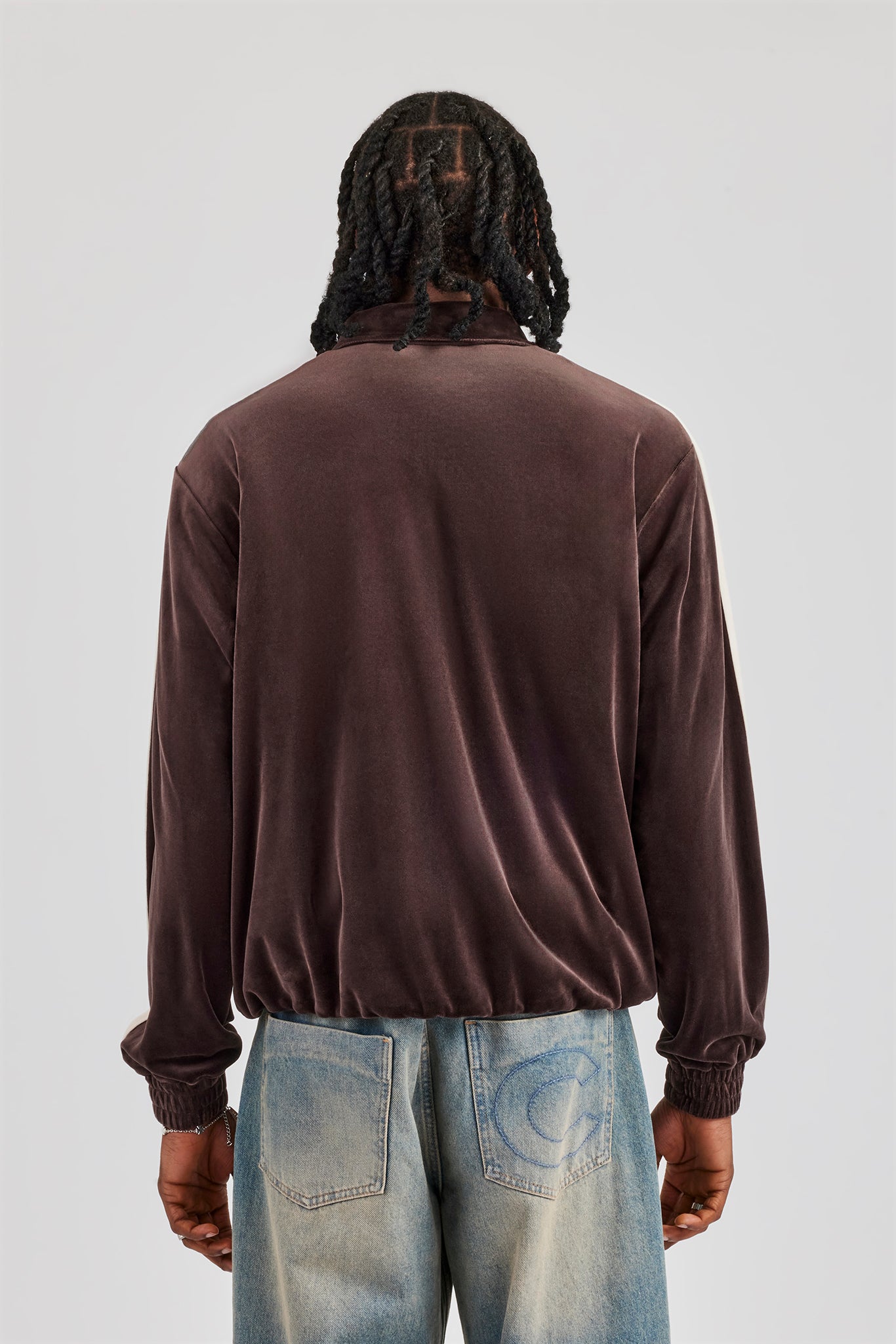 Zip Through Taping Velour Track Jacket - Chocolate