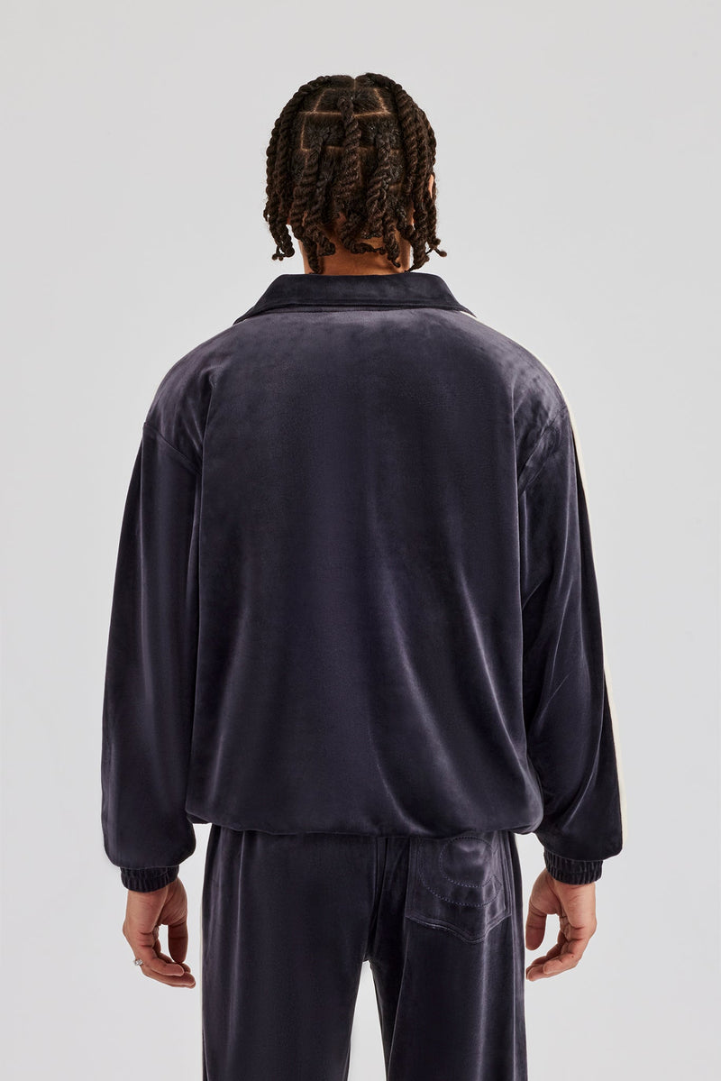 Zip Through Taping Velour Track Jacket - Charcoal