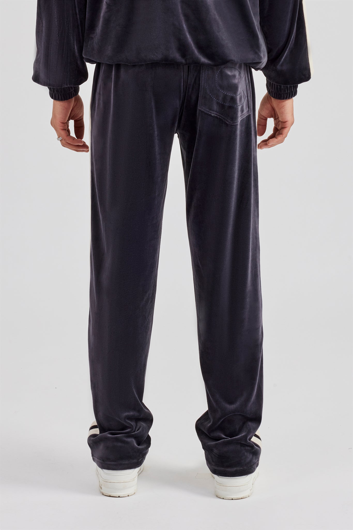 Taping Straight Leg Velour Track Pant - Charcoal | Mens Joggers