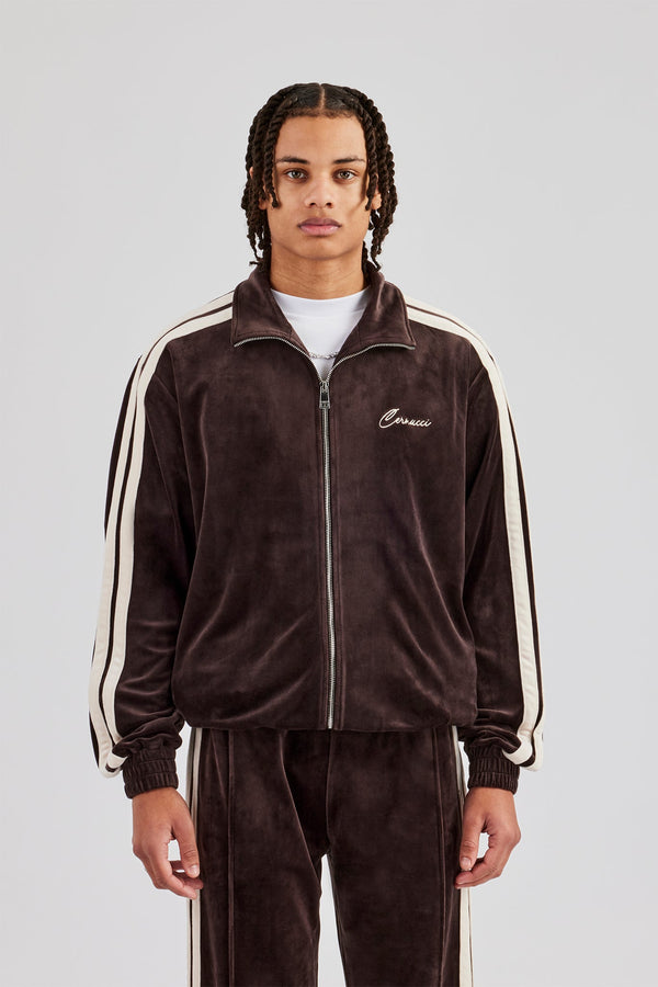 Zip Through Taping Velour Track Jacket - Chocolate