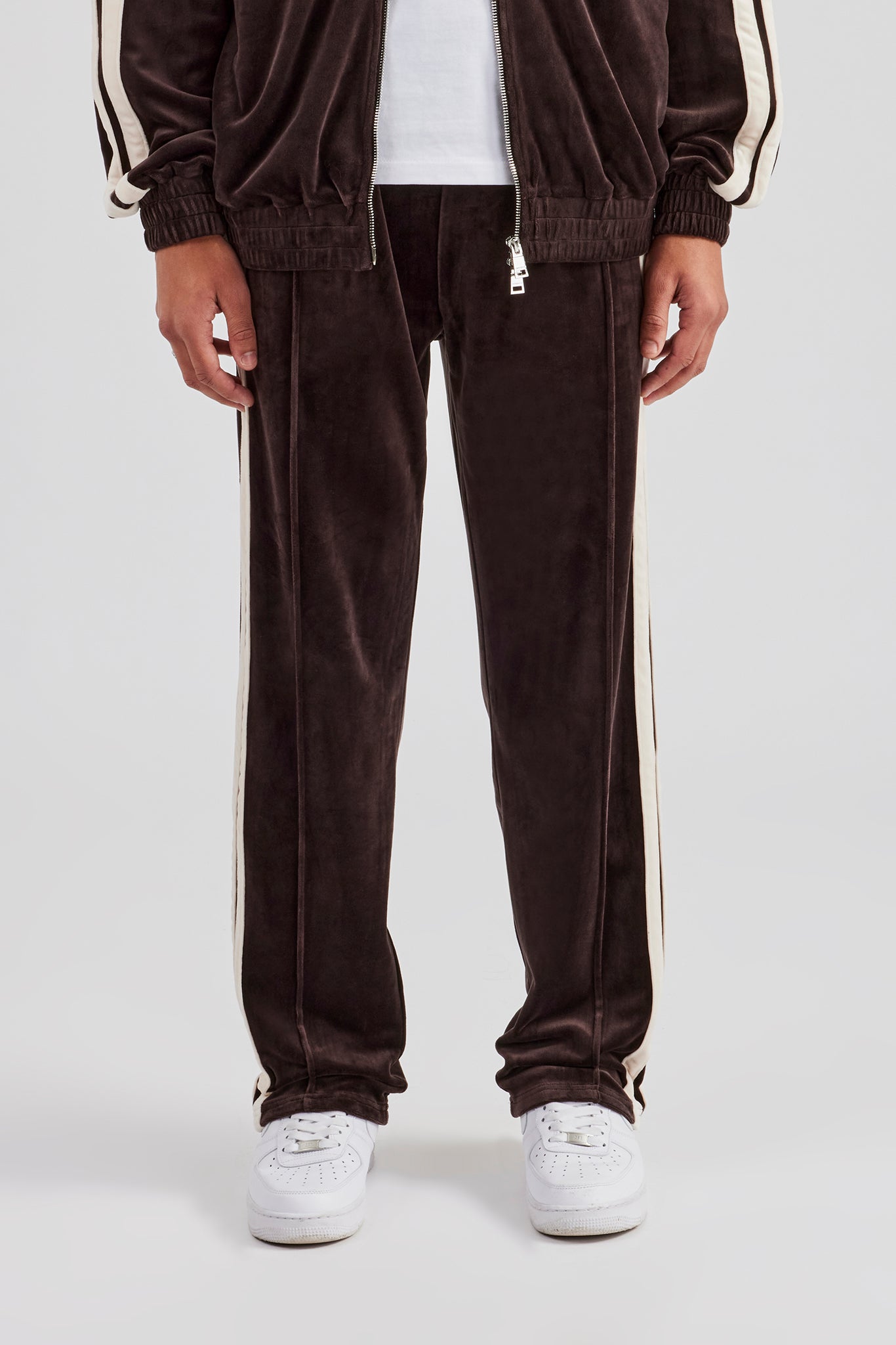 Taping Straight Leg Velour Track Pant - Chocolate | Mens Joggers
