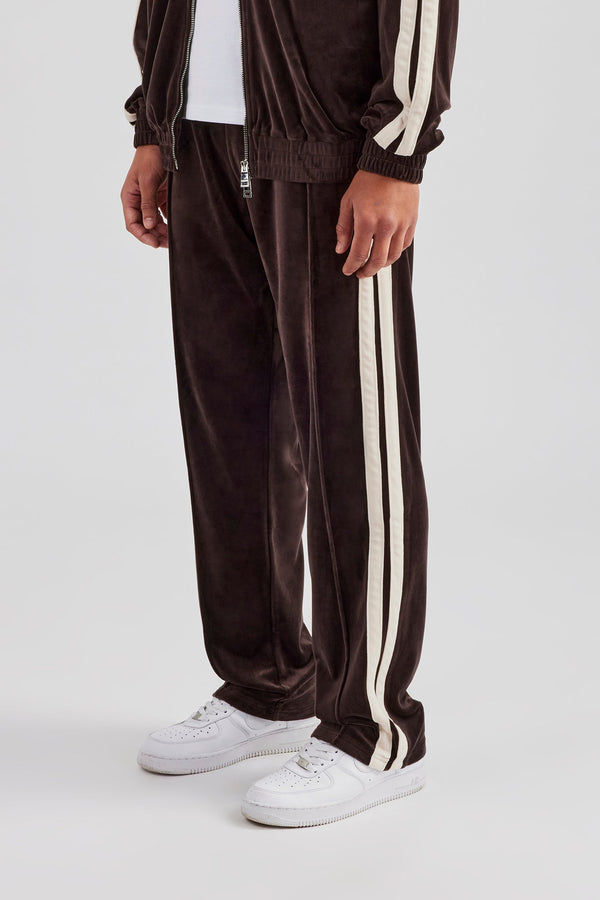 Taping Straight Leg Velour Track Pant - Chocolate