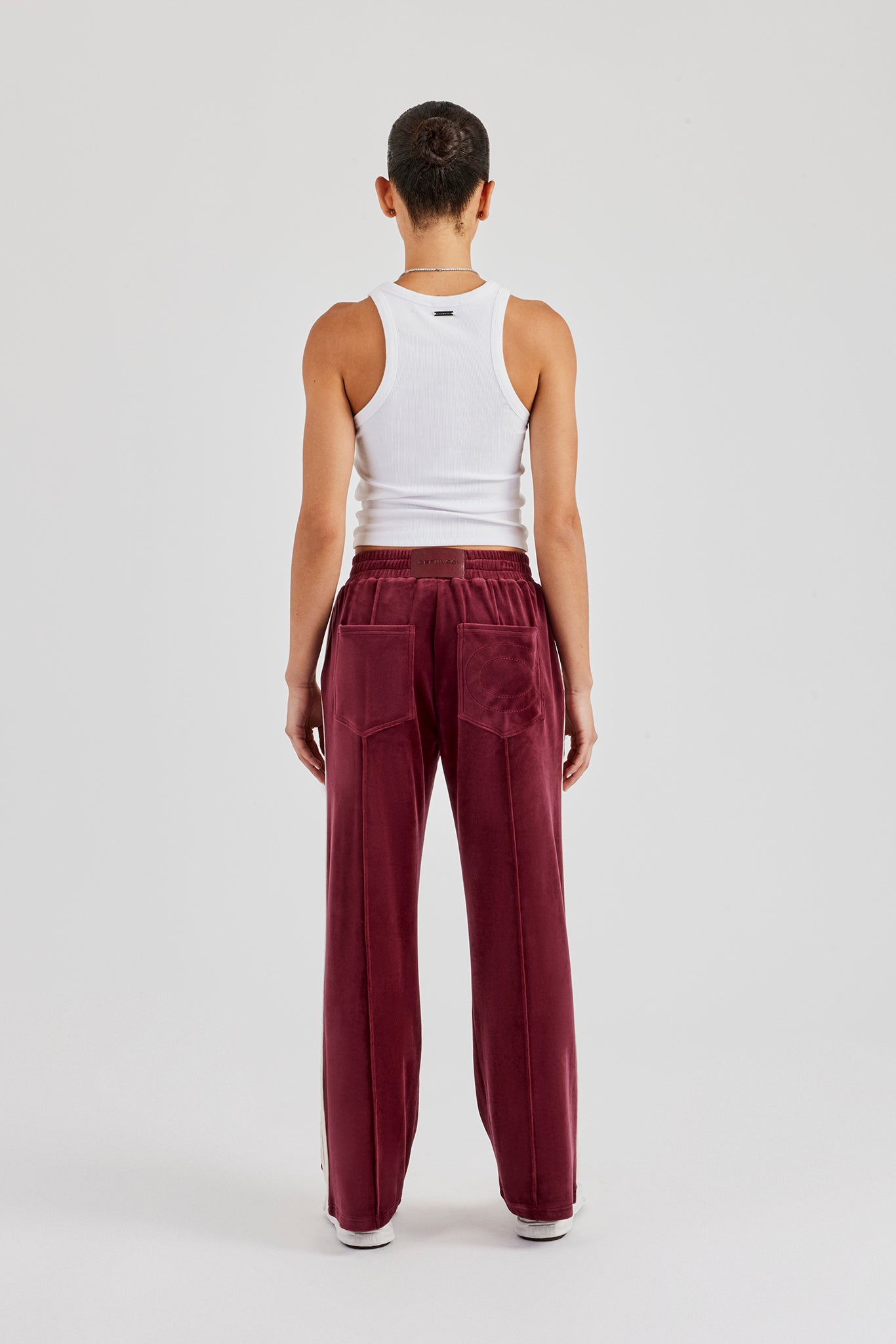 Taping Wide Leg Velour Track Pant - Burgundy