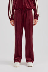 Taping Wide Leg Velour Track Pant - Burgundy