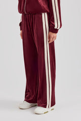 Taping Wide Leg Velour Track Pant - Burgundy