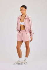 Taping Cropped Funnel Neck Zip Through & Short– Dusty Pink