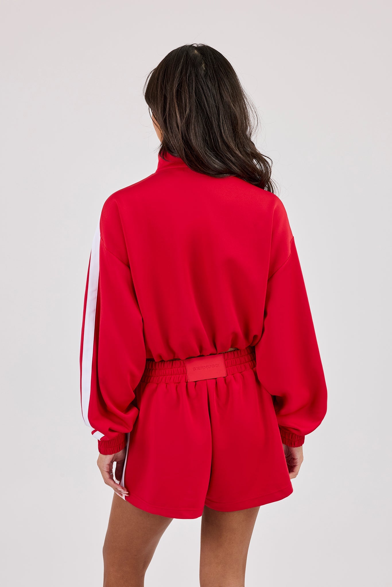 Taping Cropped Funnel Neck Jacket - Red