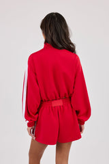 Taping Cropped Funnel Neck Jacket - Red