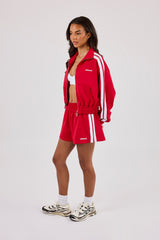Taping Cropped Funnel Neck Jacket & Short - Red