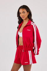 Taping Cropped Funnel Neck Jacket - Red