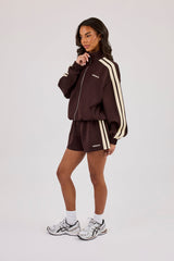 Logo Embroidered Funnel Neck Zip Through Track Jacket & Short – Chocolate