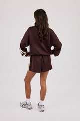 Logo Embroidered Funnel Neck Zip Through Track Jacket & Short – Chocolate