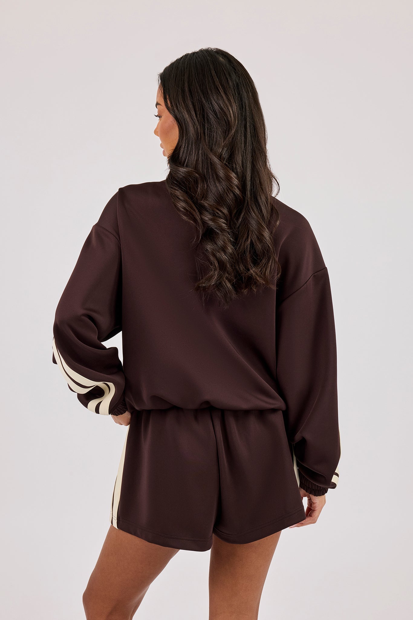 Logo Embroidered Funnel Neck Zip Through Track Jacket – Chocolate