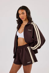 Logo Embroidered Funnel Neck Zip Through Track Jacket – Chocolate