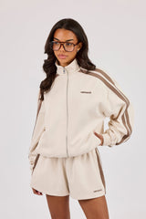 Logo Embroidered Funnel Neck Zip Through Track Jacket - Off White