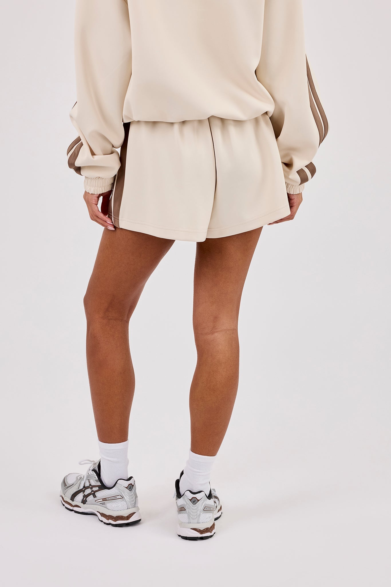 Taupe Logo Embroidered Taping Short - Off White