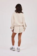 Logo Embroidered Funnel Neck Zip Through Track Jacket & Short - Off White