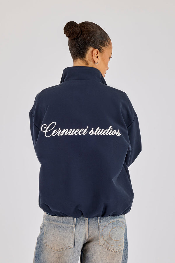 Twill Funnel Neck Track Jacket - Navy