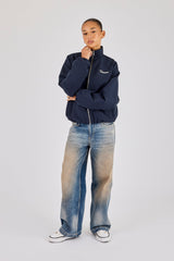 Twill Funnel Neck Track Jacket - Navy