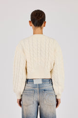 Cable Knit V Neck Cardigan - Oatmeal