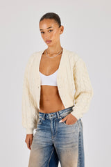 Cable Knit V Neck Cardigan - Oatmeal