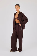 Poly Embroidered Track Jacket & Wide Leg Jogger - Brown
