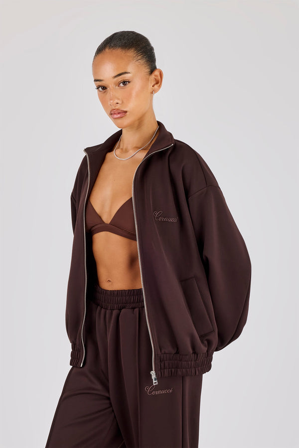 Poly Embroidered Track Jacket - Brown