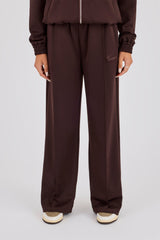 Poly Embroidered Wide Leg Jogger - Brown
