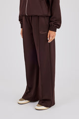 Poly Embroidered Wide Leg Jogger - Brown