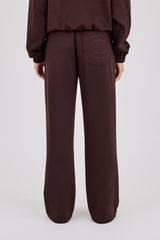 Poly Embroidered Wide Leg Jogger - Brown