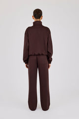 Poly Embroidered Track Jacket & Wide Leg Jogger - Brown
