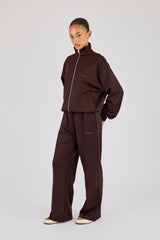 Poly Embroidered Track Jacket & Wide Leg Jogger - Brown