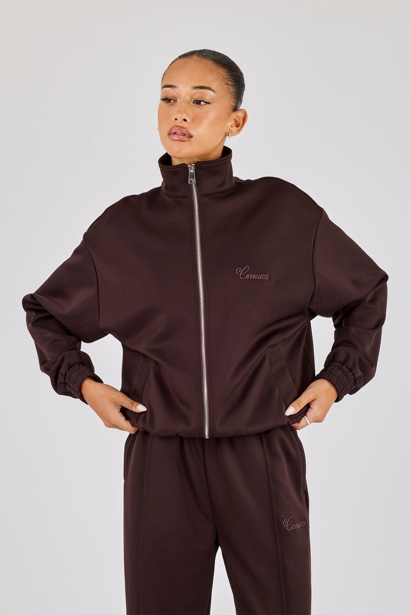 Poly Embroidered Track Jacket - Brown