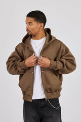 Scuba Zip Hoodie With Woven Tab - Khaki