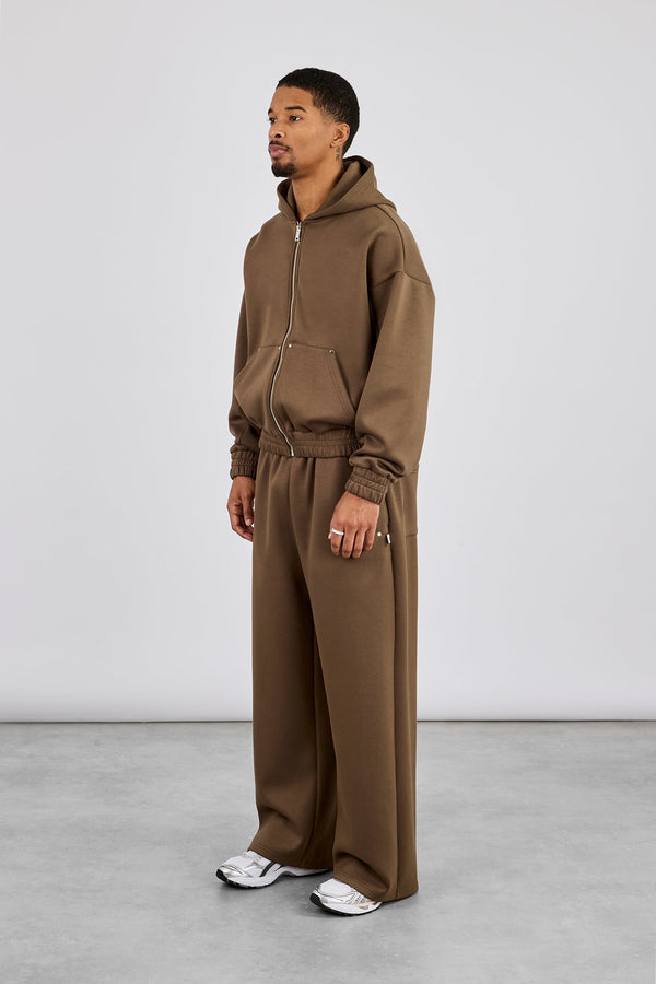 Scuba Zip Hoodie & Baggy Jogger With Woven Tab - Khaki