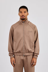 Embroidered Poly Raglan Track Jacket - Taupe