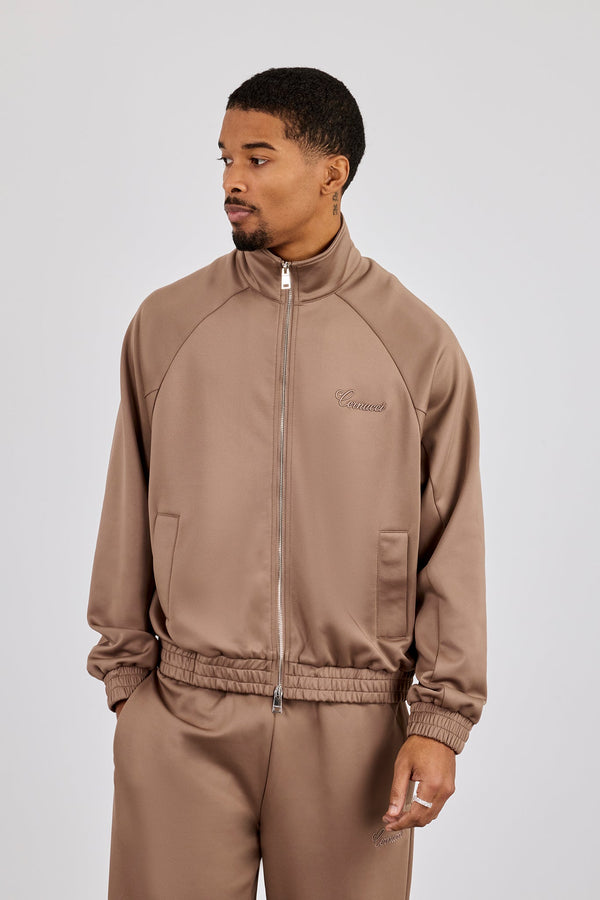 Embroidered Poly Raglan Track Jacket - Taupe
